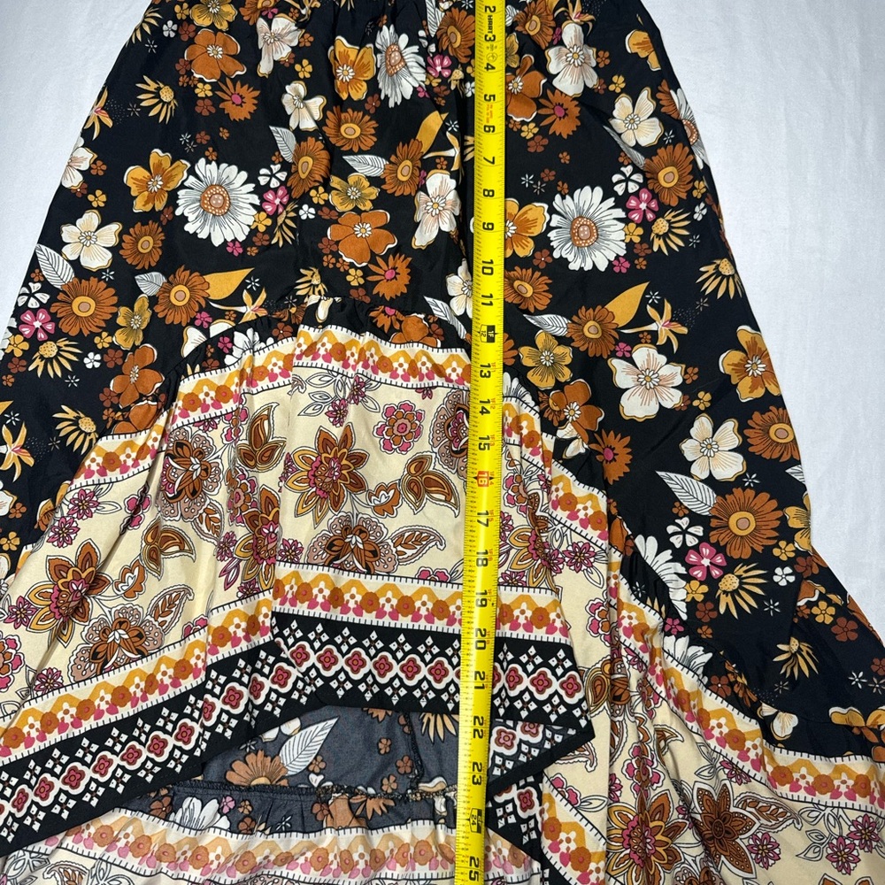 Emory Rose Bohemian‎ Chic Floral A-Line Skirt - Black, Brown, and Cream - Picture 4 of 6